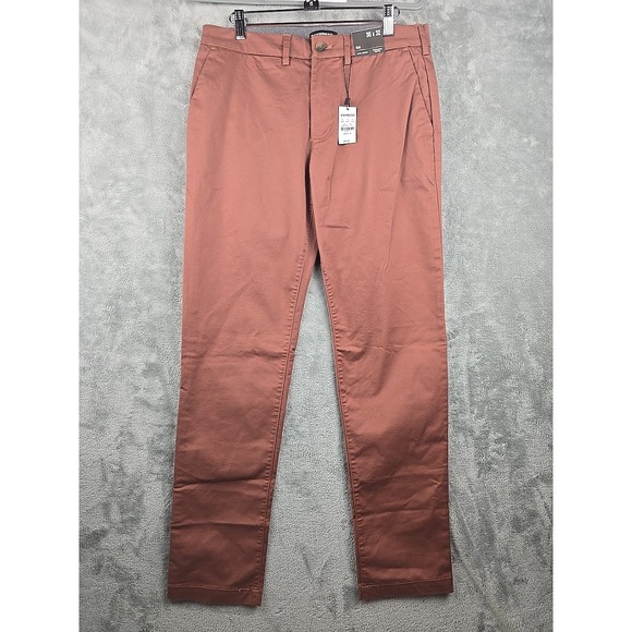 EXPRESS Skinny Hyper Stretch Chino Pants 32x30 Solid Khaki Casual‎ NWT - Picture 1 of 9